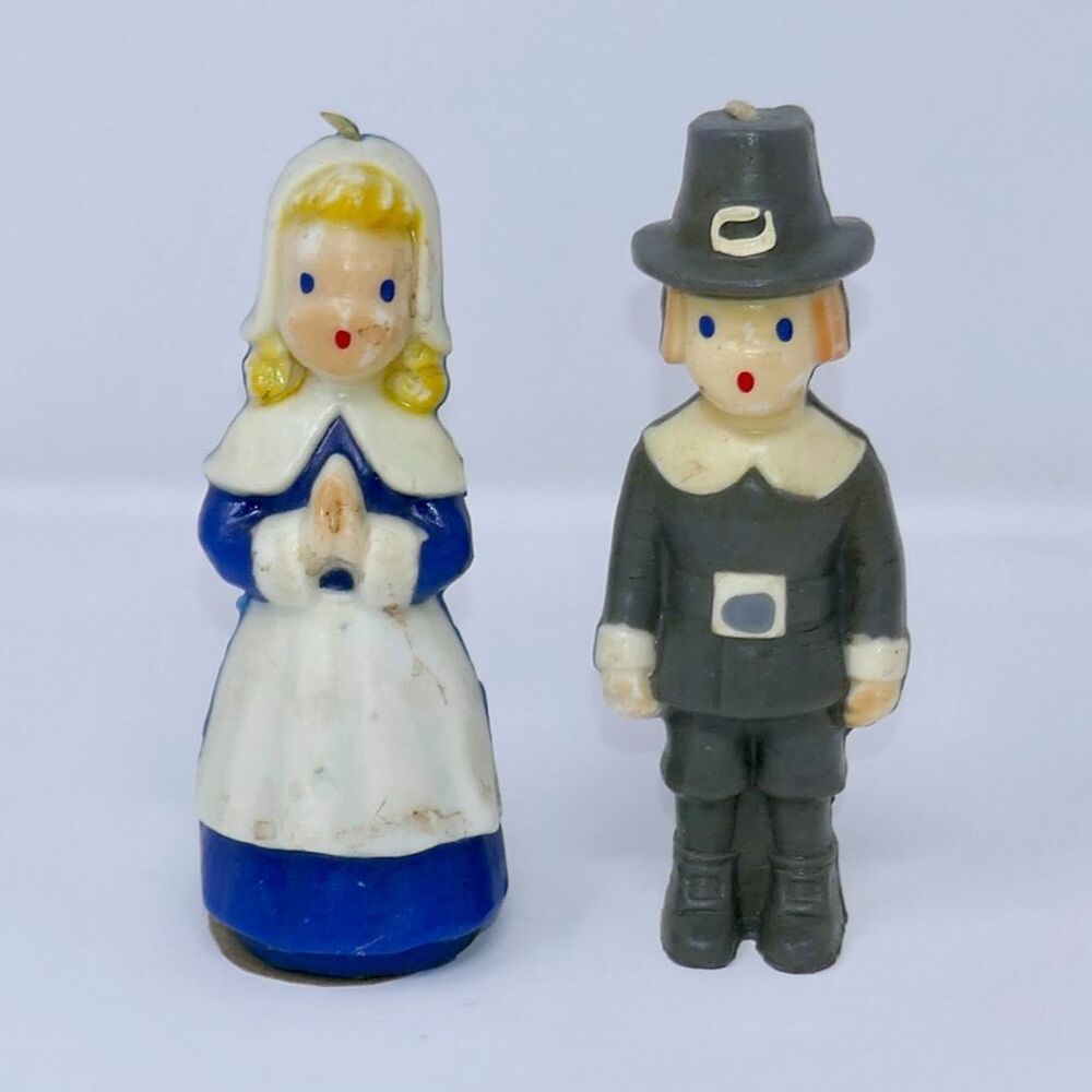 Gurley Vintage Thanksgiving Candles Pilgrims Boy Girl Holiday Seasonal Decor